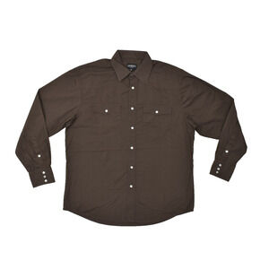 Gioberti Men Size M Brown Pearl Snap Western Long Sleeve Button Down Work Shirt